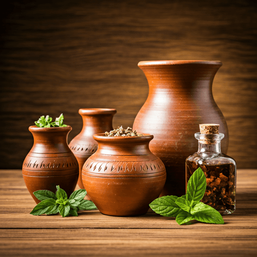 Handmade clay pots used for herbal medicine preparation